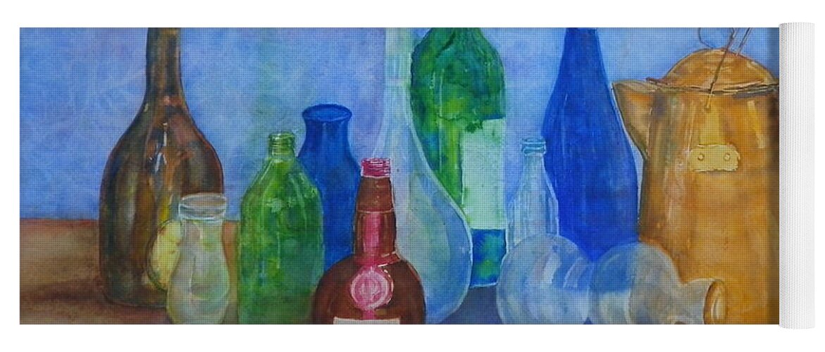 Wine Yoga Mat featuring the painting Bottles Collection by Anna Ruzsan