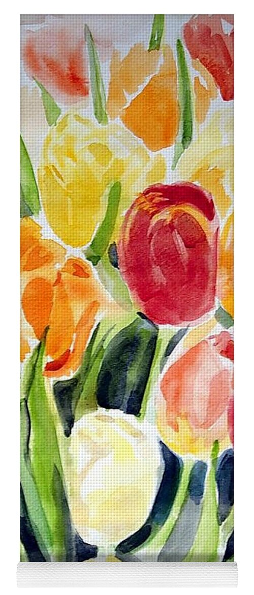 Tulips Yoga Mat featuring the painting Bouquet of tulips by Elaine Berger