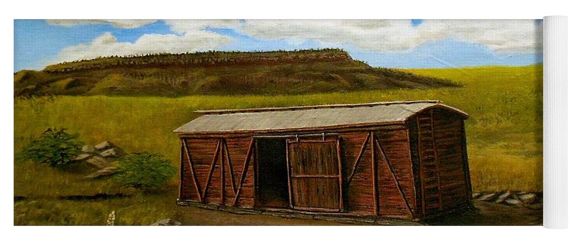 Boxcar Yoga Mat featuring the painting Boxcar on the Plains by Sheri Keith
