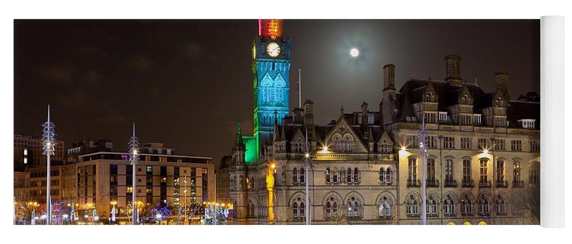 Bradford Yoga Mat featuring the photograph Bradford City Hall in the evening by Mick Flynn