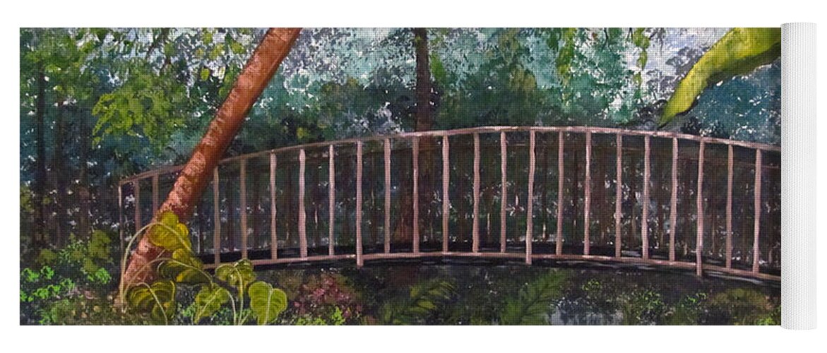 Forest Yoga Mat featuring the painting Bridge in the Garden by Gloria E Barreto-Rodriguez
