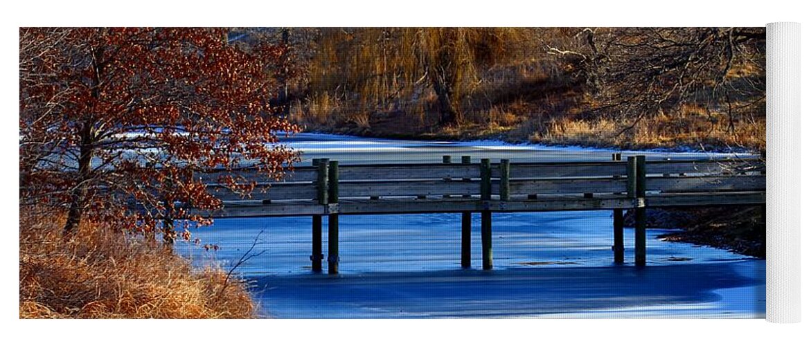 Landscape Yoga Mat featuring the photograph Bridge over Icy Waters by Elizabeth Winter