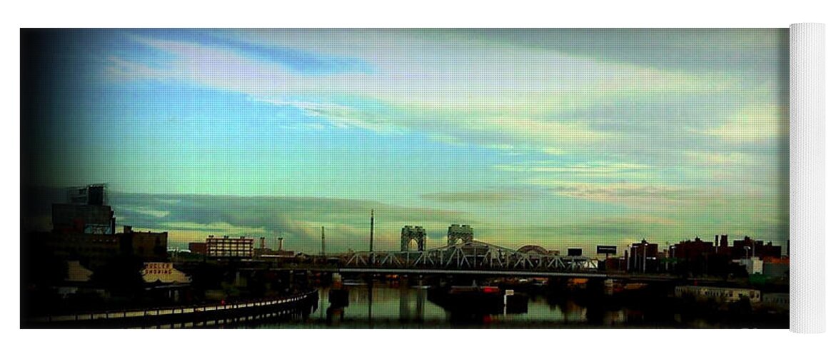 New York Yoga Mat featuring the photograph Bridge with White Clouds Vignette by Miriam Danar