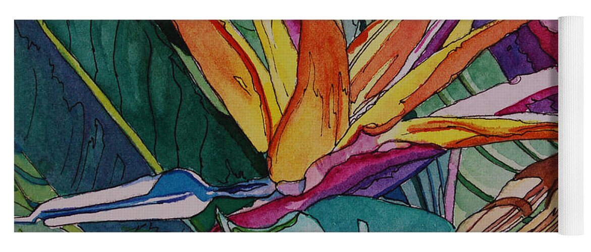 Floral Yoga Mat featuring the painting Brillant Bird of Paradise by Terry Holliday