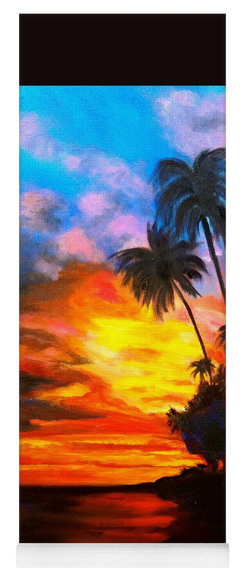 Orange Sunset Yoga Mat featuring the painting Brilliant Hawaiian Sunset 11 by Jenny Lee