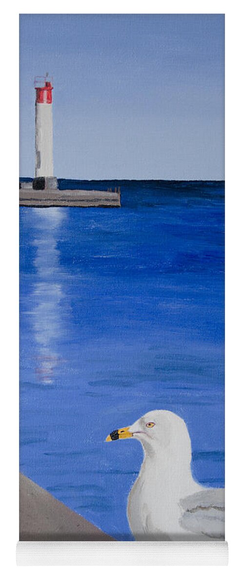 Bronte Yoga Mat featuring the painting Bronte Lighthouse Gulls in Oil by Laurel Best