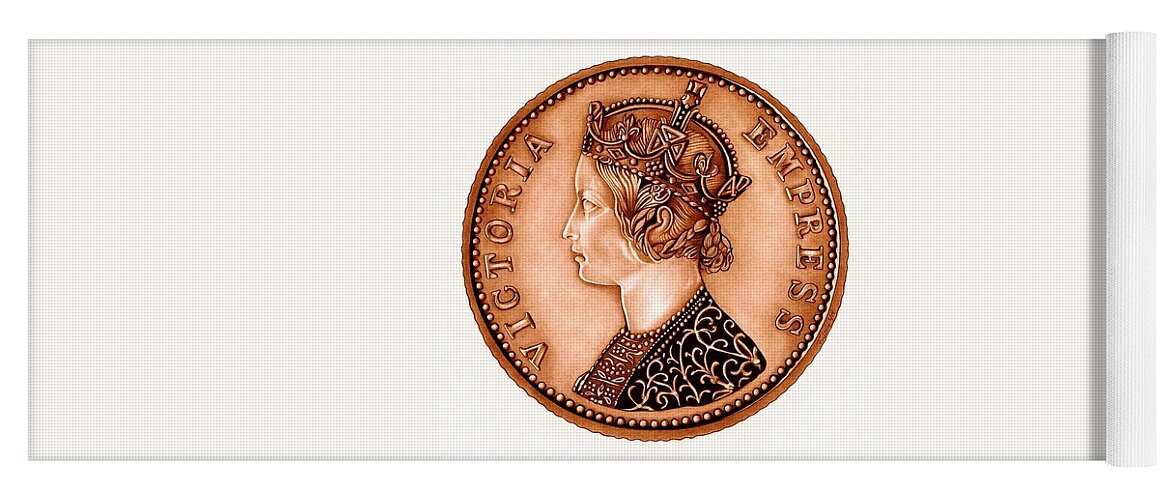 Coin Yoga Mat featuring the drawing Bronze Empress Victoria by Fred Larucci