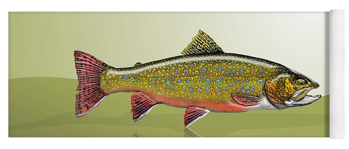 'fishing Corner' Collection By Serge Averbukh Yoga Mat featuring the digital art Brook Trout by Serge Averbukh