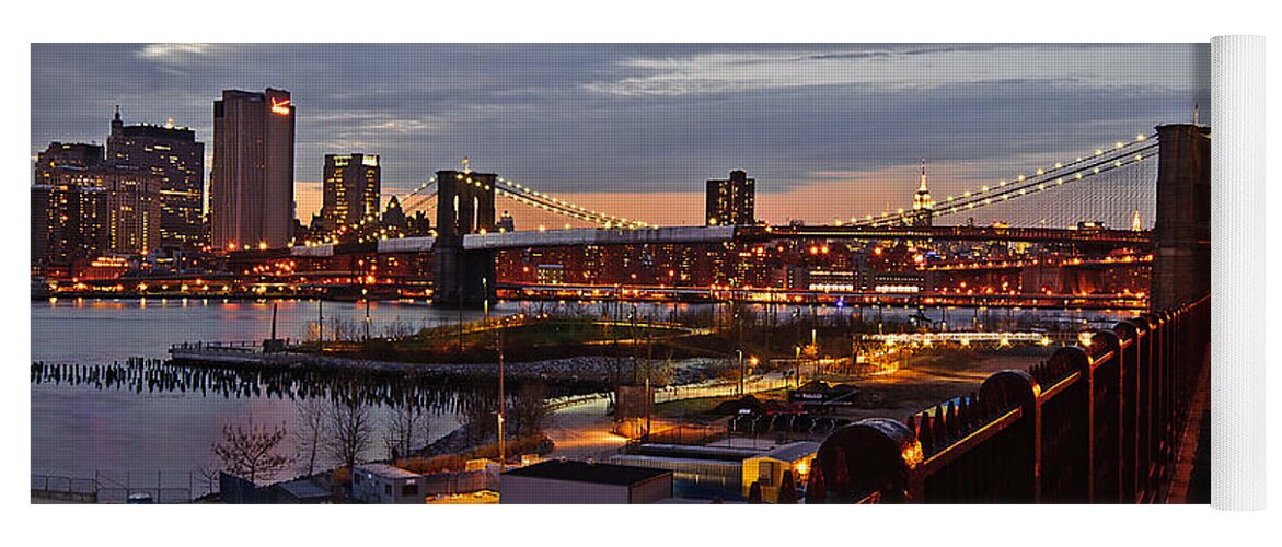 Amazing Brooklyn Bridge Photos Yoga Mat featuring the photograph Brooklyn Bridge Panorama by Mitchell R Grosky