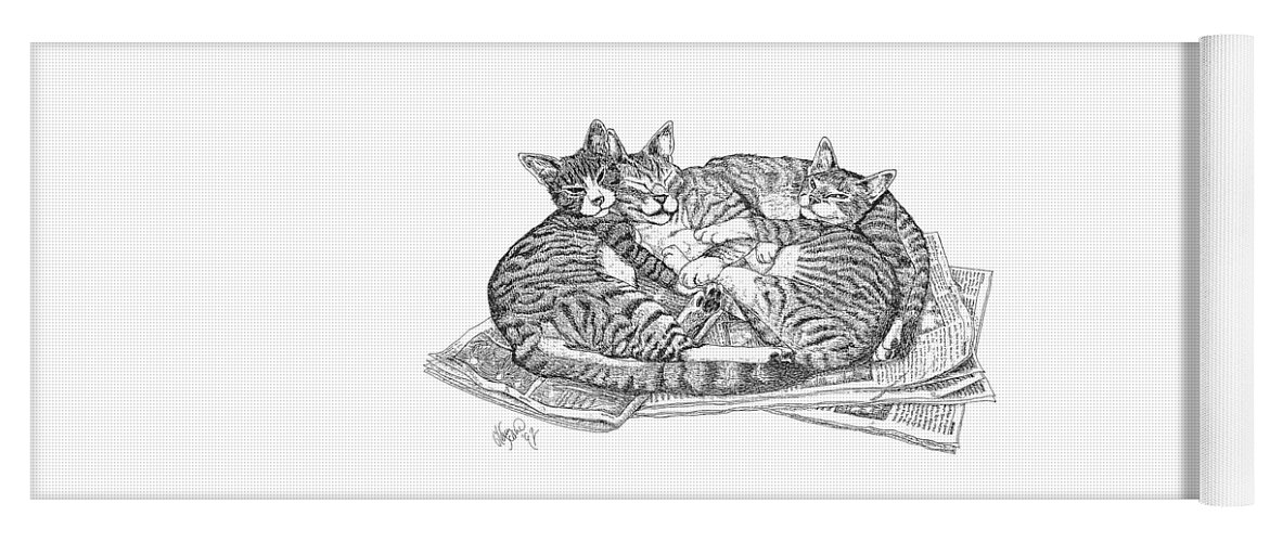Cats Yoga Mat featuring the drawing Brothers by Glenn Scano