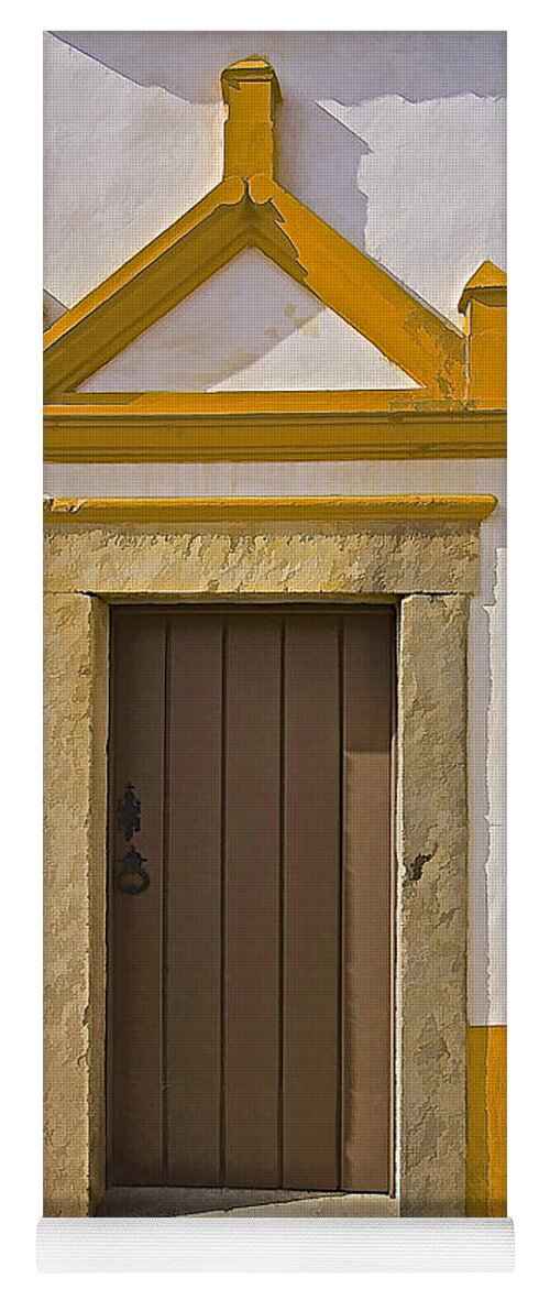 Arch Yoga Mat featuring the photograph Brown Wood Door Of Obidos by David Letts