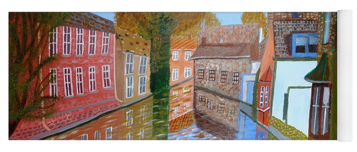 Canal Yoga Mat featuring the painting Brugge canal by Magdalena Frohnsdorff