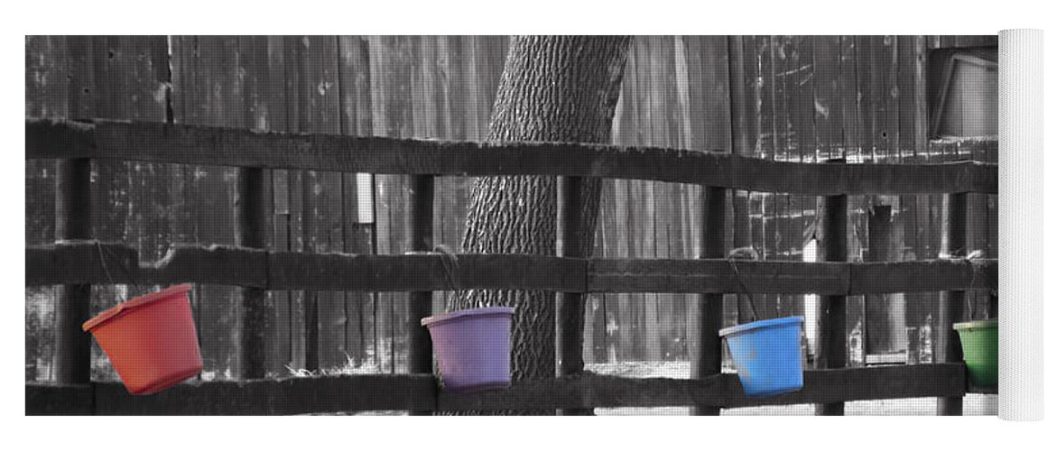 Fence Full Of Buckets Yoga Mat featuring the photograph Buckets by Tracy Winter
