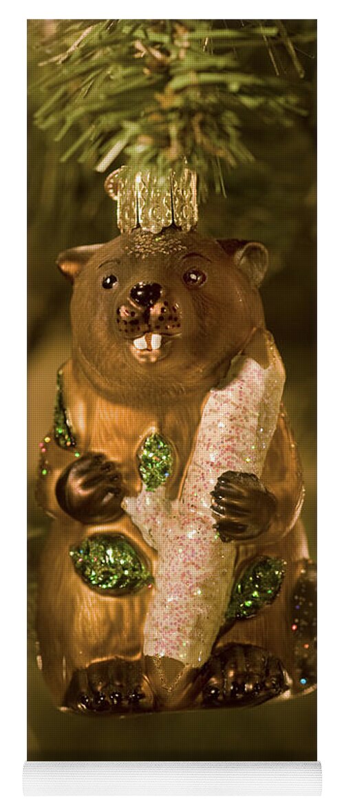 Christmas Ornament Yoga Mat featuring the photograph Bucky the Beaver at Christmas by Rich Franco