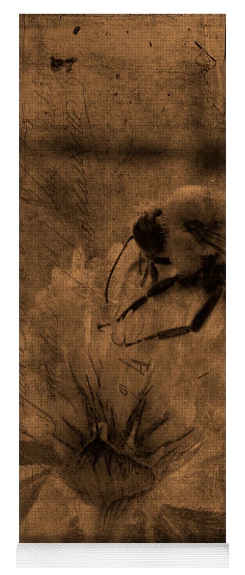 Bumble Bee Yoga Mat featuring the photograph Bumble Bee Post Card 2 Sepia by Lesa Fine