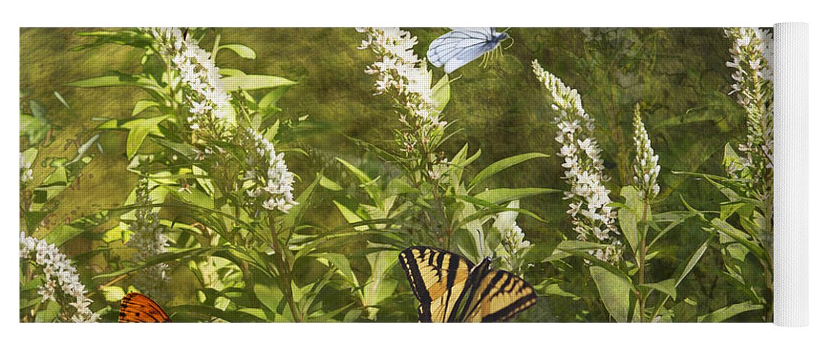 Butterflies Yoga Mat featuring the photograph Butterflies in Golden Garden by Belinda Greb