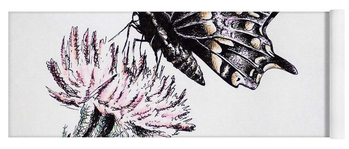 Butterfly Yoga Mat featuring the drawing Butterfly by Katharina Bruenen