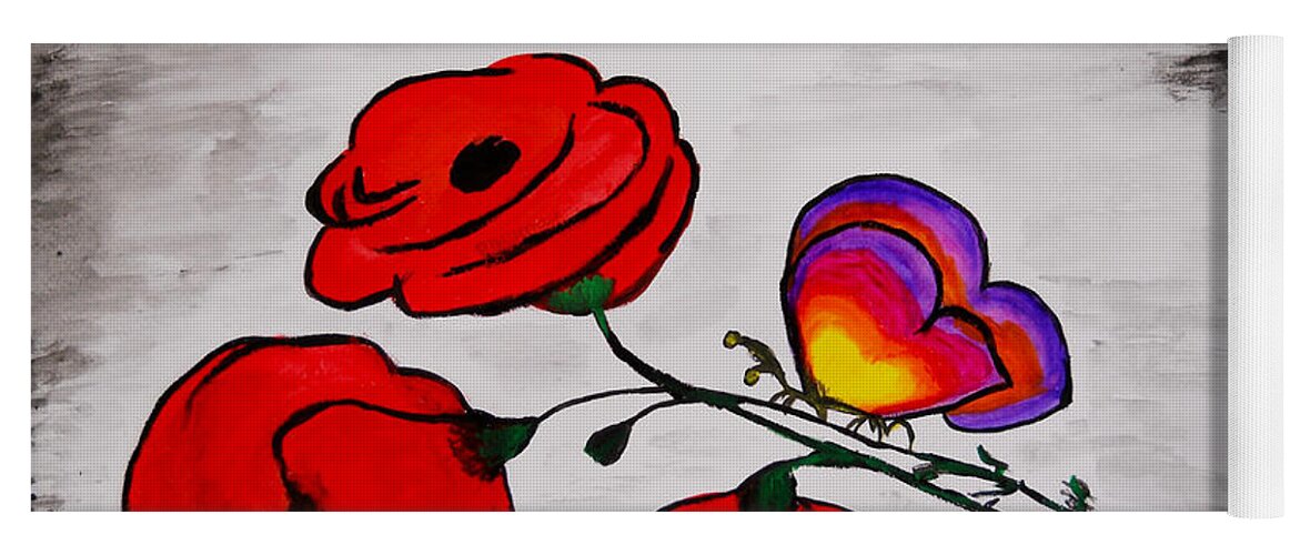 Poppies Yoga Mat featuring the painting Butterfly Poppies by Ramona Matei