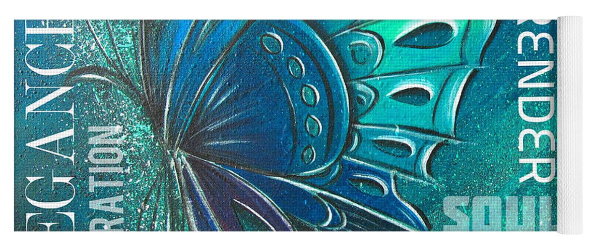 Painting Yoga Mat featuring the painting Butterfly Totem Wordart by Reina Cottier