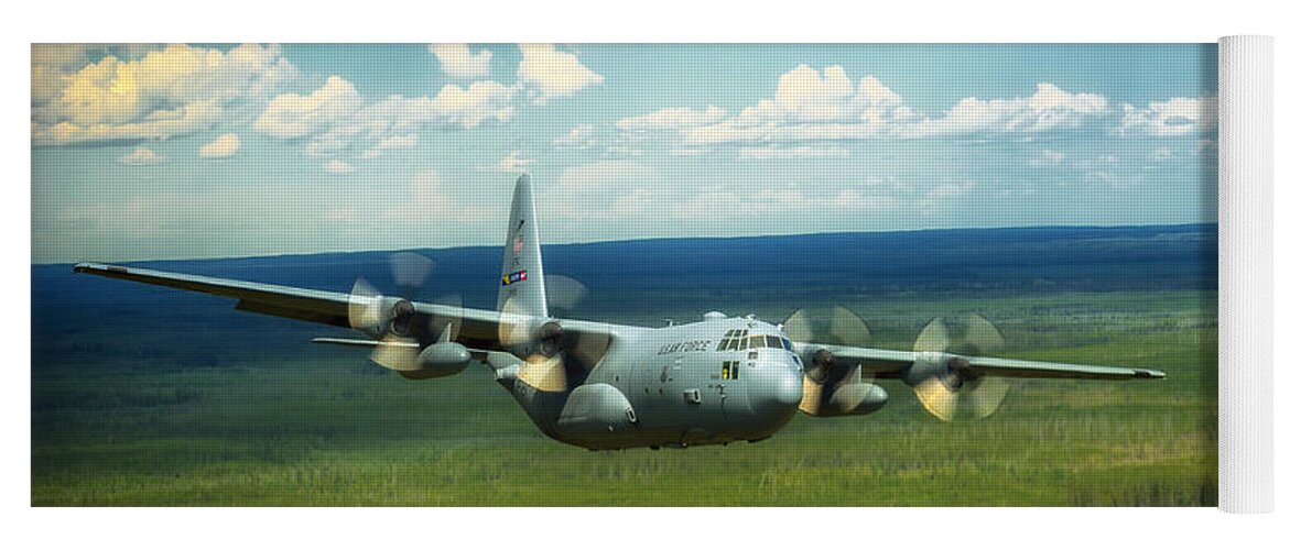 C-130 Yoga Mat featuring the photograph C-130 Hercules over Canada by Mountain Dreams