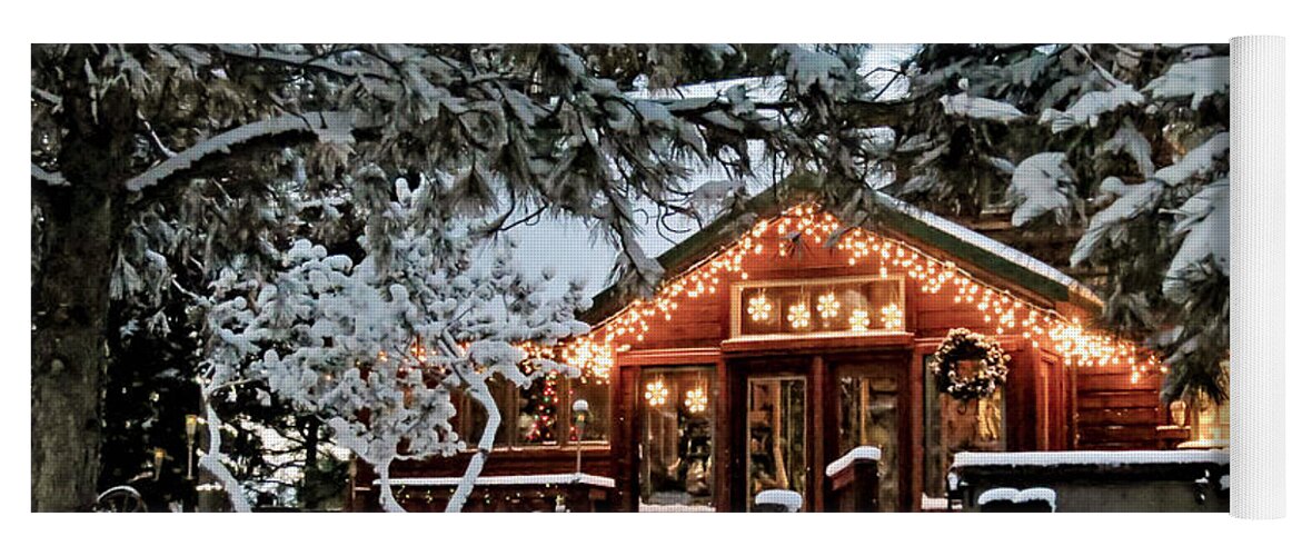 Christmas Yoga Mat featuring the photograph Cabin with Christmas Lights by Dawn Key