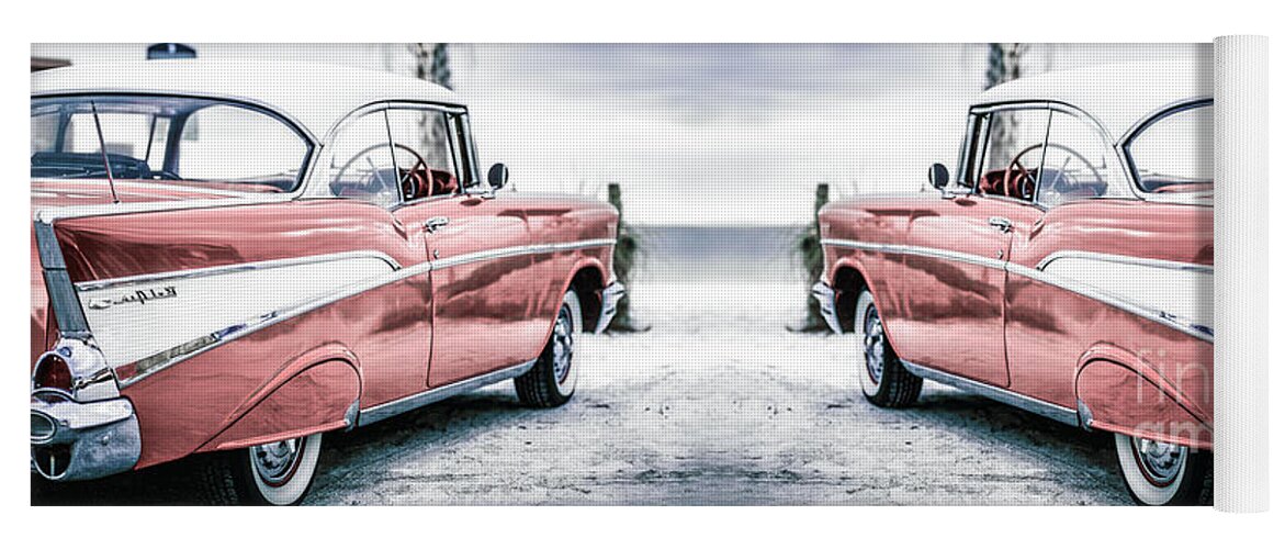1957 Yoga Mat featuring the photograph California Dreaming Chevy Bel Air Cars by Edward Fielding