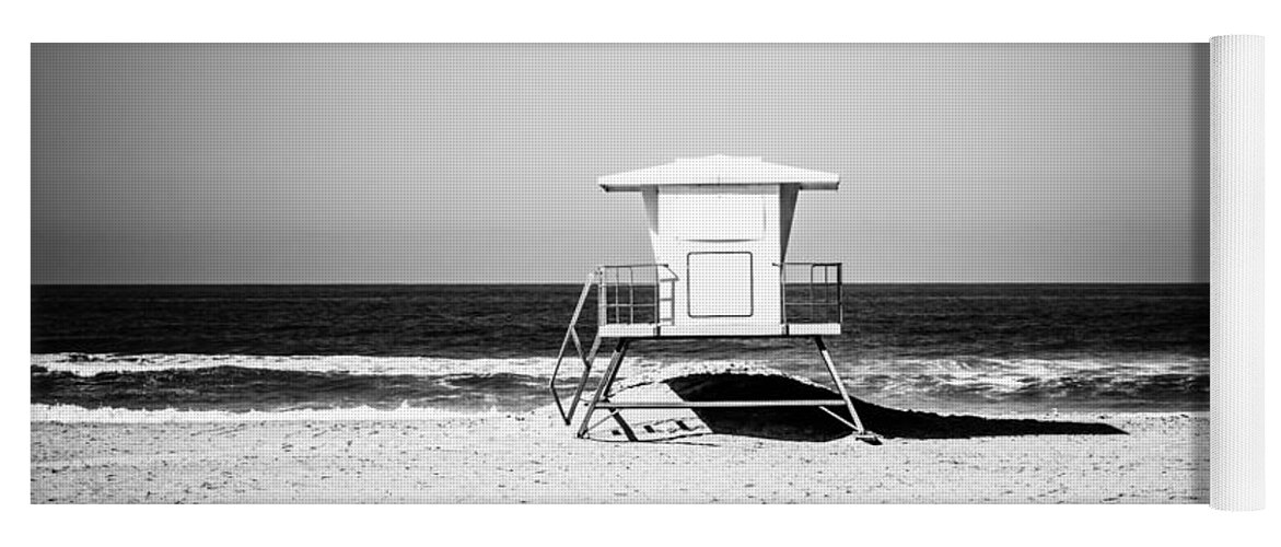 America Yoga Mat featuring the photograph California Lifeguard Tower Black and White Picture by Paul Velgos