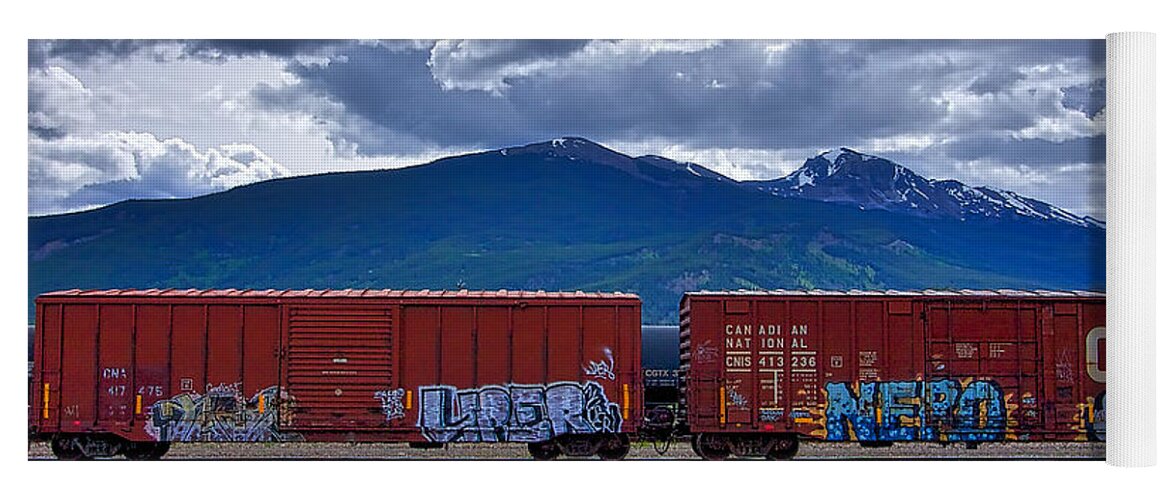Train Yoga Mat featuring the photograph Canadian Freight Train in Jasper by Stuart Litoff
