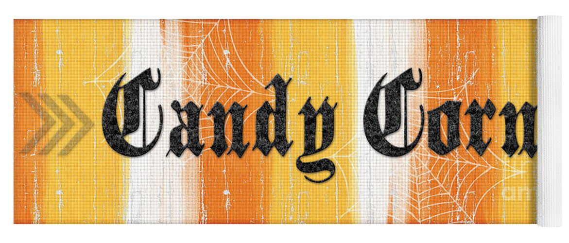 Candy Yoga Mat featuring the painting Candy Corn Sign by Linda Woods