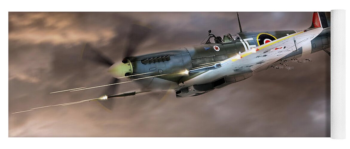 Supermarine Spitfire Yoga Mat featuring the digital art Cannons Blazing by Airpower Art