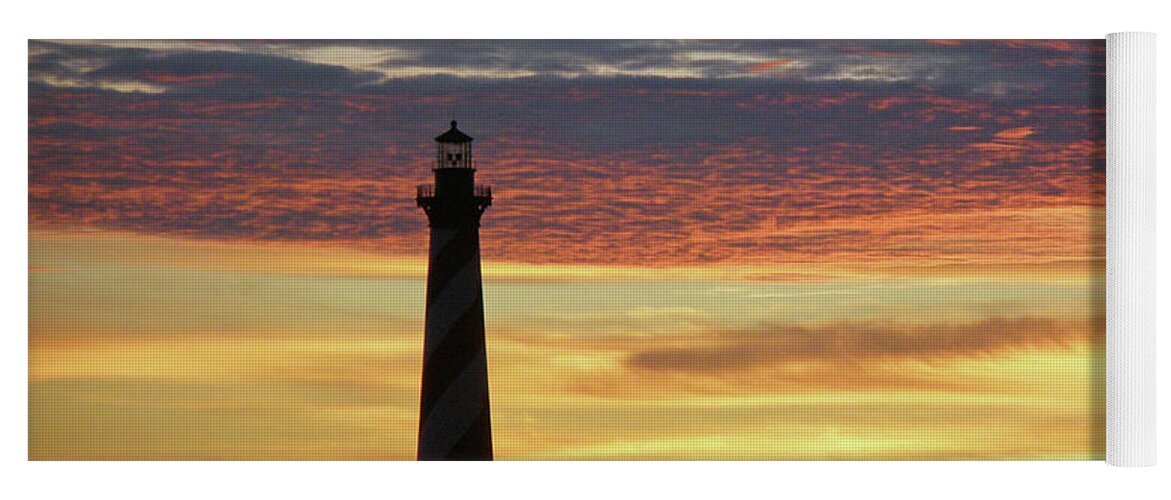 Lighthouse Yoga Mat featuring the photograph Cape Hatteras Lighthouse at Sunset by Carol Senske