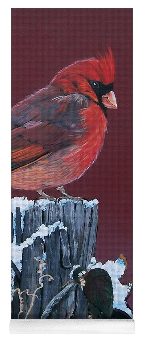 Red Bird Yoga Mat featuring the painting Cardinal Winter Songbird by Sharon Duguay