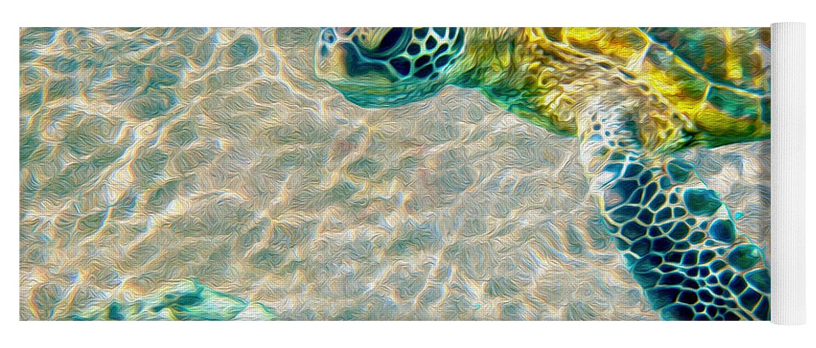 Caribbean Sea Turtle Yoga Mat featuring the mixed media Beautiful Sea Turtle by Jon Neidert