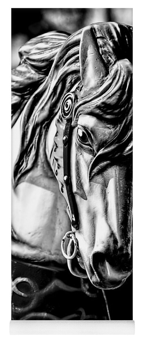 Christopher Holmes Photography Yoga Mat featuring the photograph Carousel Horse Two - BW by Christopher Holmes