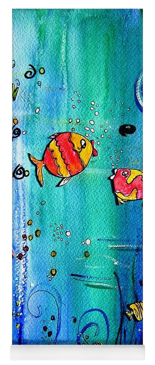 Cartoon Yoga Mat featuring the painting Tropical fish paintings- ideal for shower curtains or bathrooms by Mary Cahalan Lee - aka PIXI