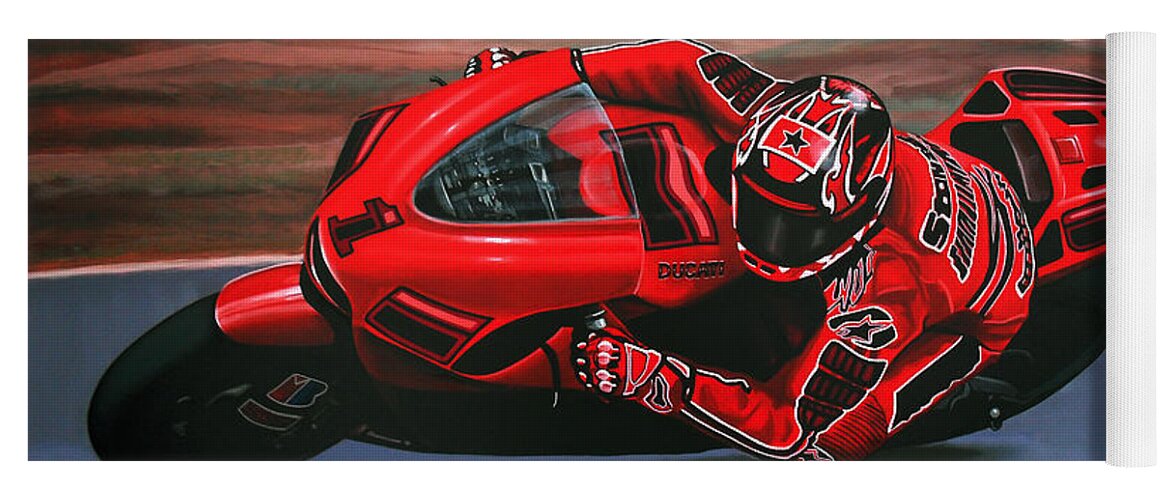 Casey Stoner On Ducati Yoga Mat featuring the painting Casey Stoner on Ducati by Paul Meijering