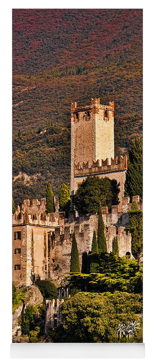Lake Yoga Mat featuring the photograph Sunset on the Castle on Lake Garda Italy by Brenda Kean