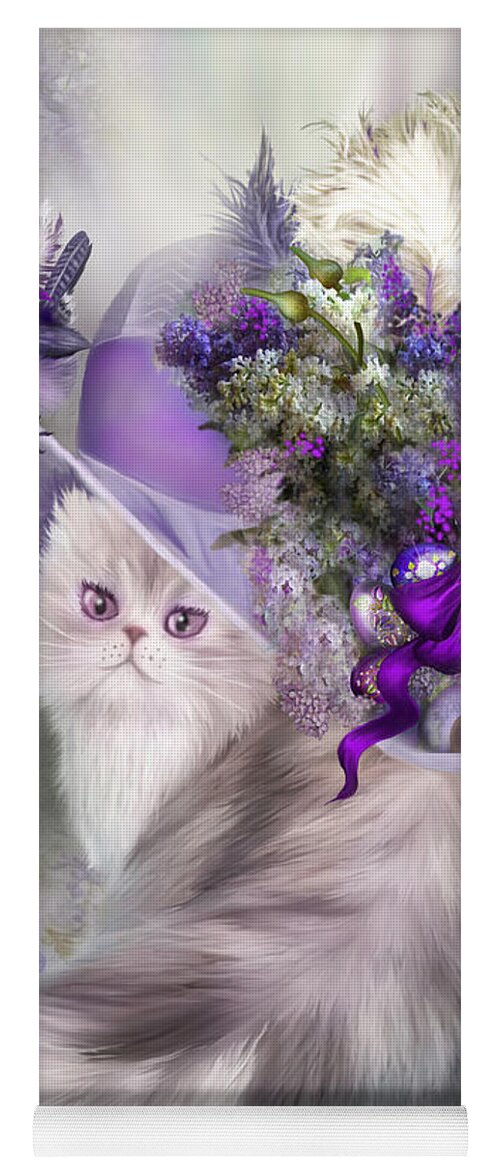 Cat Yoga Mat featuring the mixed media Cat In Easter Lilac Hat by Carol Cavalaris