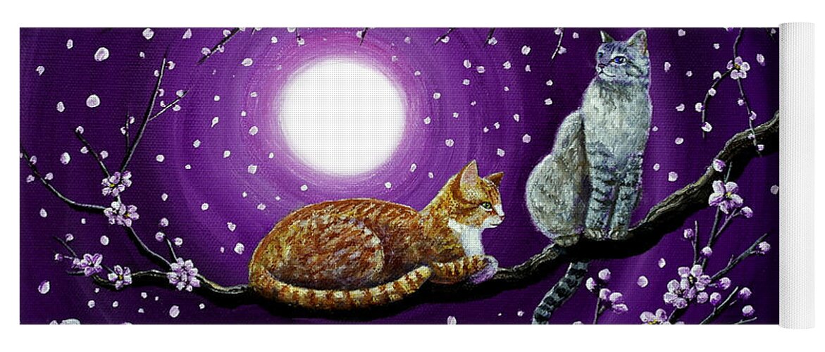 Violet Yoga Mat featuring the painting Cats in Dancing Cherry Blossoms by Laura Iverson