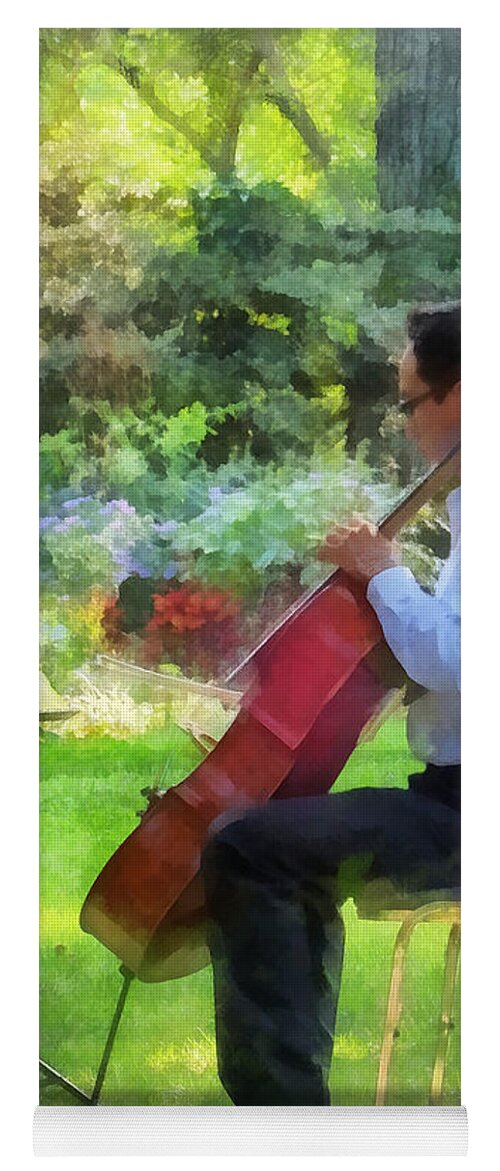 Cello Yoga Mat featuring the photograph Cellist in the Garden by Susan Savad