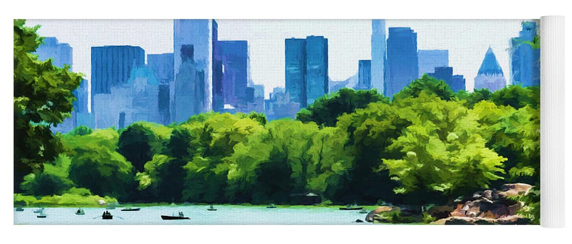Green Yoga Mat featuring the photograph Central Park Rowboats by Boss Photographic
