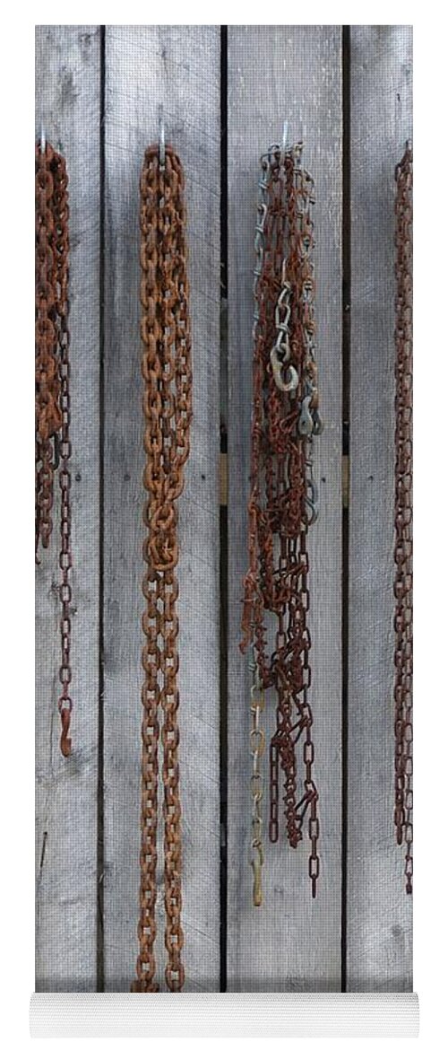Rusted Chains Yoga Mat featuring the photograph Chains on the Wall by Randy Pollard