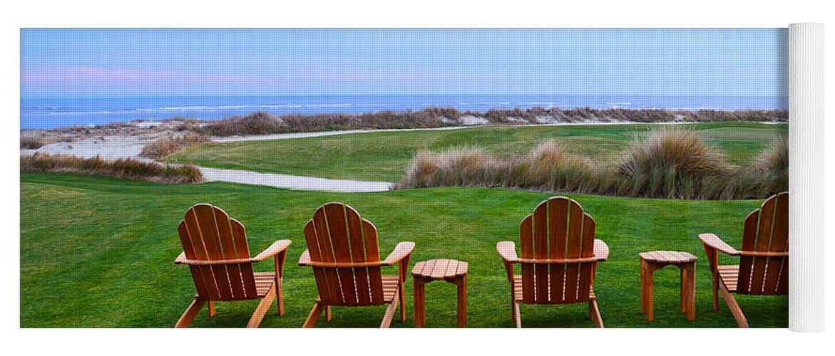 Golf Course Yoga Mat featuring the photograph Chairs at the Eighteenth Hole by Catherine Sherman