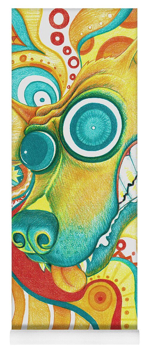 Colored Pencil Yoga Mat featuring the drawing Chaotic Canine by Shawna Rowe