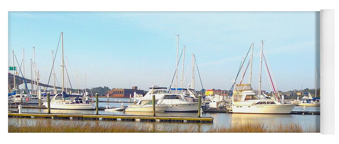 Charleston Harbor Yoga Mat featuring the photograph Charleston Harbor Boats by M West