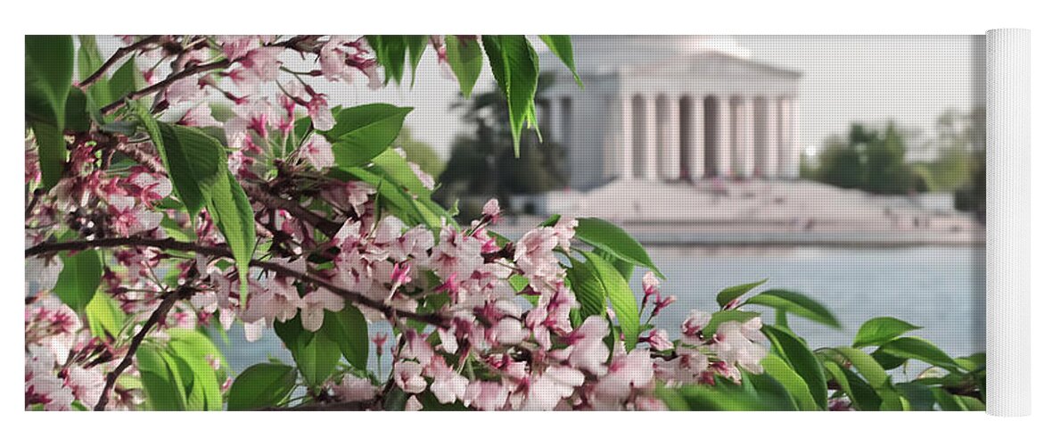 America Yoga Mat featuring the photograph Cherry Blossoms and the Jefferson Memorial 2 by Mitchell R Grosky