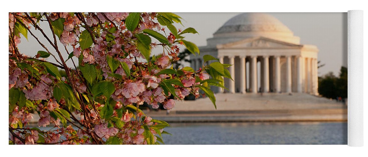 America Yoga Mat featuring the photograph Cherry Blossoms and the Jefferson Memorial 3 by Mitchell R Grosky