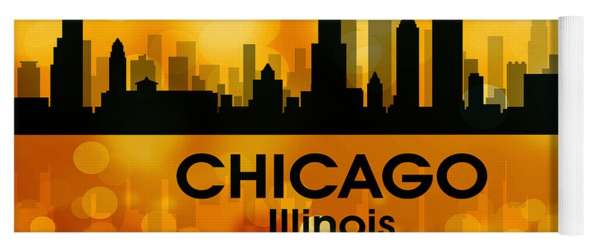 City Silhouette Yoga Mat featuring the digital art Chicago IL 3 by Angelina Tamez