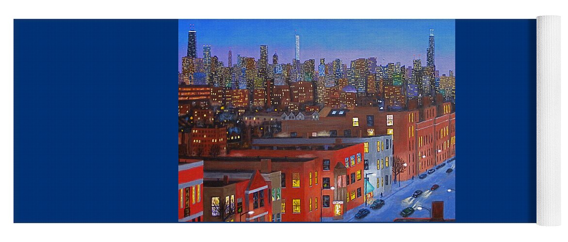 Night Painting Yoga Mat featuring the painting Chicago Is Neighborhoods by J Loren Reedy