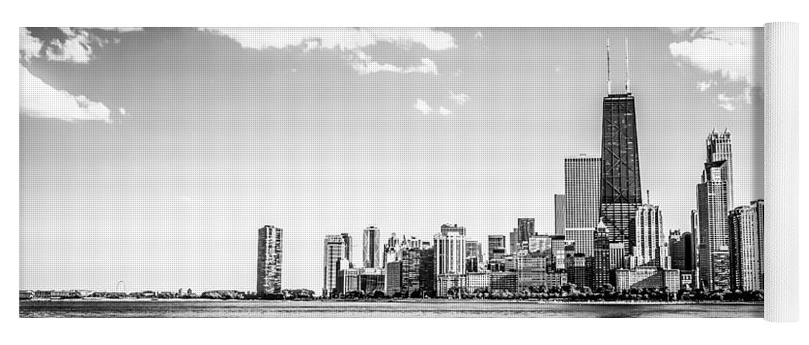 2012 Yoga Mat featuring the photograph Chicago Lakefront Skyline Black and White Picture by Paul Velgos